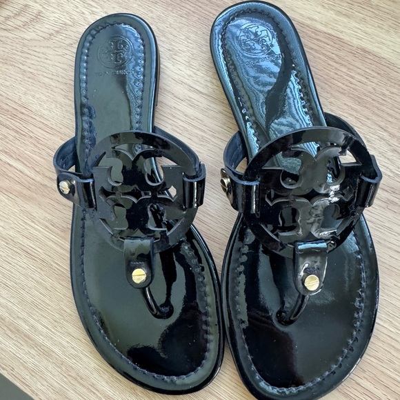 TORY BURCH millar Sandals In Black Patent Leather Size 8 - Picture 7 of 15